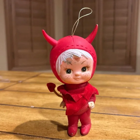 Vintage rare Devil diablo red rojo Doll ornament w defects Valentine’s Day decor - Picture 1 of 16